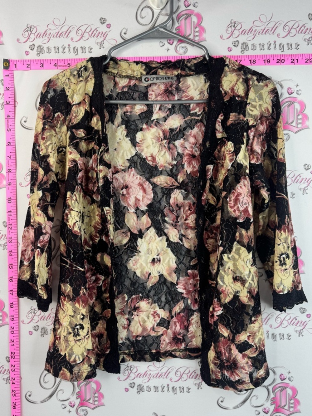 Optionelle cardigan flowers Sheer Floral Lace Kimono - Black, Pink, Cream